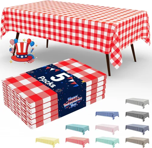 Vista 75 de Smiry Paquete de 3 Manteles Desechables de Cuadros Gingham Color Caqui - 54" x 72" Mantel de Plástico de Servicio Pesado, Cubiertas de Mesa