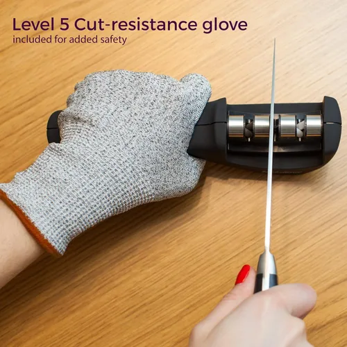 Vista 11 de Accesorios para cuchillos de cocina 4 en 1: afilador de cuchillos de 3 etapas ayuda a reparar, restaurar, pulir hojas y guante resistente a cortes