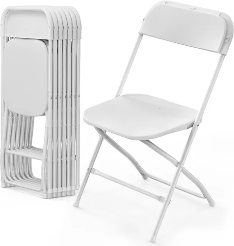 Vista 8 de VINGLI Paquete de 5 sillas plegables de plástico blanco, asiento comercial apilable portátil para interiores y exteriores con marco de acero