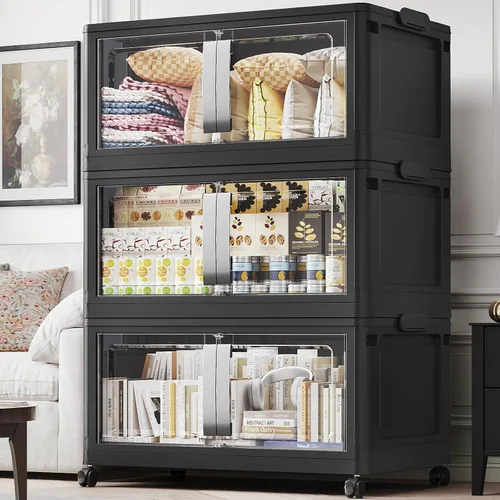 Vista 10 de BROVIEW Contenedores de almacenamiento apilables de 160 cuartos de galón con tapas, caja de almacenamiento plegable extragrande de 40 galones