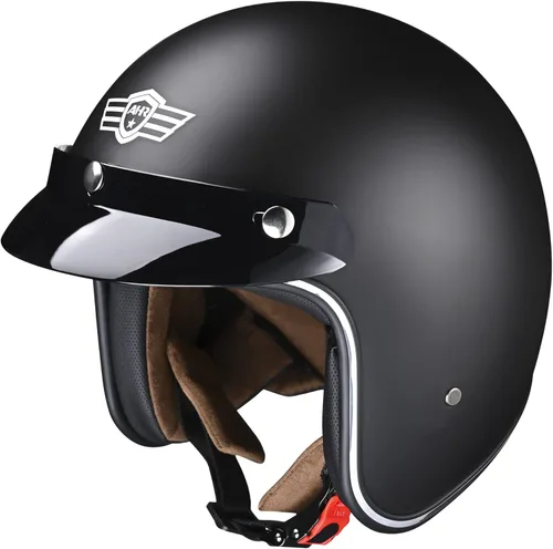 AHR 3/4 Open Face Motorcycle Helmet Vintage Retro Moped Helmet with Visor for Men Women, Bobber Scooter ATV Cruiser DOT, Run-O5