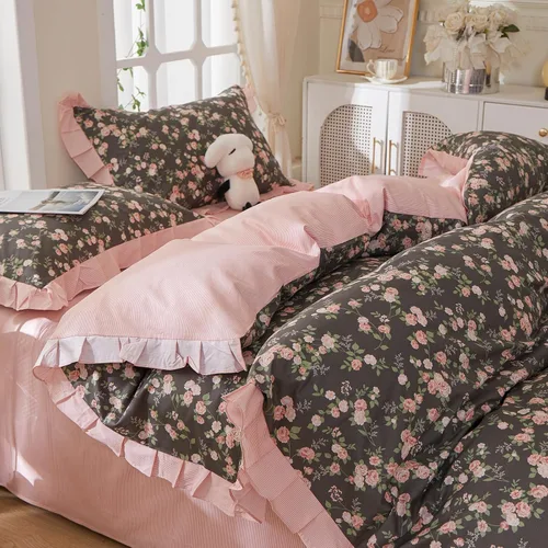 Vista 25 de mixinni Juego de funda de edredón de algodón floral para niñas y adolescentes, con lazos de cremallera, fácil cuidado, ultra suave y transpirable