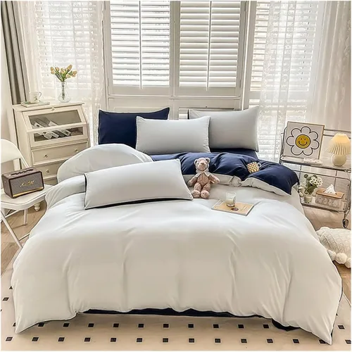 Vista 13 de Cama, Queen/L Negro Color Sólido Algodón Funda Nórdica Funda Nórdica