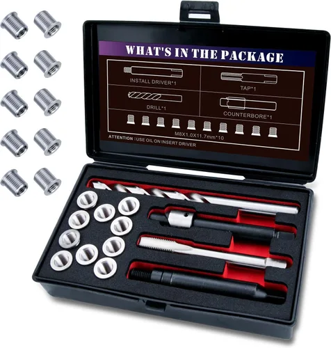 M8X1.0 Kit de reparación de rosca, 10 piezas de insertos sólidos de acero inoxidable 304