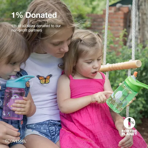 Vista 5 de EcoVessel SPLASH - Botella de agua de plástico Tritan para niños con popote, tapa superior abatible a prueba de fugas y asa de transporte, botella