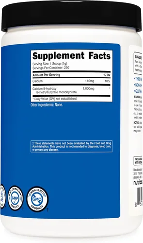 Vista 5 de Nutricost HMB en Polvo (Beta-Hidroxi Beta-Metilbutirato) 250 Gramos - Sin Gluten y Sin OMG