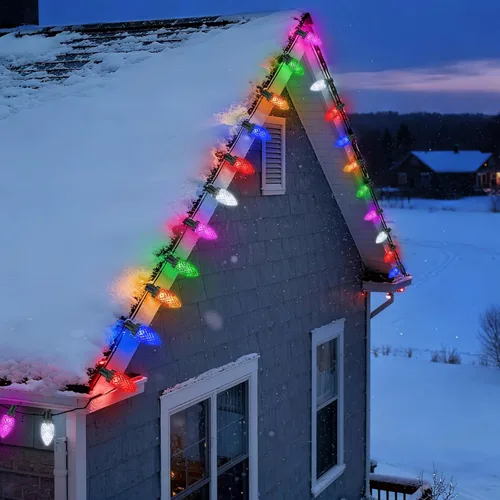 Vista 8 de iBaycon Luces de Navidad RGB C9, 65 pies, 100 luces LED que cambian de color, control remoto conectable, impermeable, al aire libre, cadena de luces