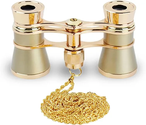 Gafas de ópera de 3 x 25 pulgadas, mini binoculares compactos, ligeros, con cadena para adultos, niños, mujeres, en concierto musical (dorado con