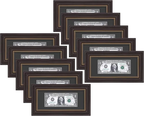 Vista 12 de Space Art Deco, Marco de billetes de dólar de 4 x 9 con paspartú, soporte de caballete para colgar de mesa o anillo en D, montaje en pared