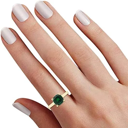 Vista 6 de AFFY Anillo de compromiso solitario de esmeralda verde simulada de corte cojín de 0.276 in para mujer, en oro de 14 quilates sobre plata esterlina