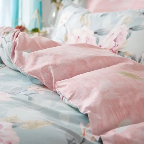 Vista 8 de VClife - Juego de ropa de cama de algodón de 3 piezas, tamaño queen, con estampado floral, ligero, suave, azul y rosa, vintage, funda de edredón