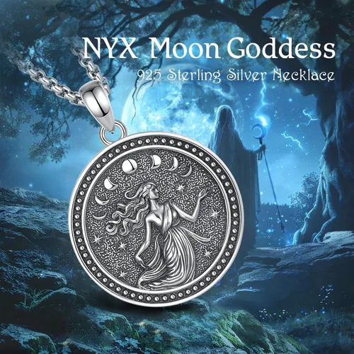 Vista 67 de EUDORA Collar de plata de ley 925 con moneda Hécate, Athena, Perséfono, Nyx, diosa de la luna triple, diosa celta, rueda de Hécate, llave, regalo
