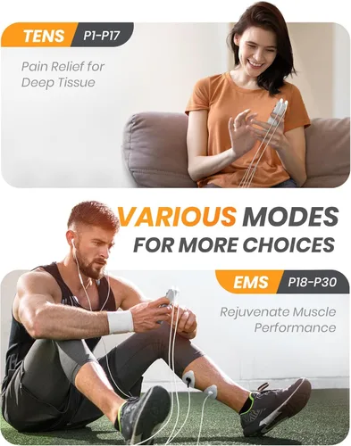 Vista 4 de 30 Modes TENS EMS Unit Compact Muscle Stimulator for Pain Relief, Rechargeable & Portable Dual Channel EMS TENS Machine with 30 Intensity Levels, 12