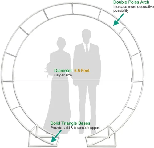 Vista 2 de Arco de metal para ceremonia, soporte de fondo redondo doble de 6.5 pies, soporte de arco de globo circular con base para decoración de bodas