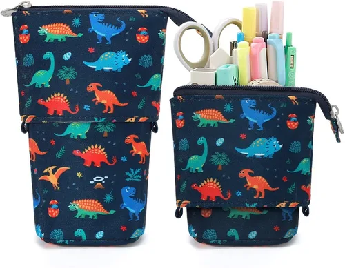Vista 10 de Lindo estuche de pie de lápices para niños, estuche de lápices desplegable, bolsa de maquillaje, regalo de Navidad, estuche de lápices de lona