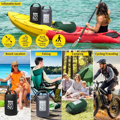 Vista 6 de Bolsa seca impermeable, mochila seca enrollable de 10 L, PVC 500D IPX8, bolsa seca flotante para senderismo, kayak, camping