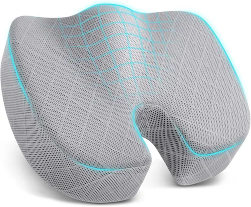 Vista 19 de TushGuard - Cojín para asiento de oficina, silla de ruedas o automóvil, espuma viscoelástica antideslizante, para aliviar el dolor de espalda, Rosa