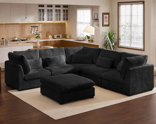 Vista 51 de Sofá modular de felpilla de 77 pulgadas, sofá modular de nube lavable con otomana, sofás seccionales de 3 plazas para sala de estar, cubierta