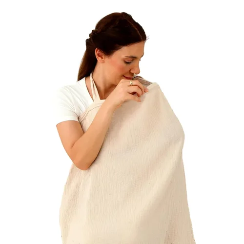 insular Funda de lactancia de muselina para lactancia materna, fundas de lactancia transpirables con cuello de arco para mamá, delantal de lactancia
