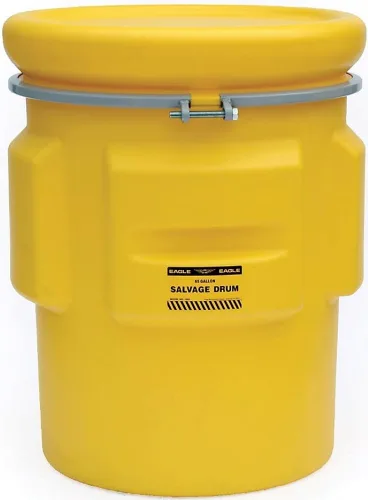 Eagle Tambor de plástico de 65 galones con tapa, anillo de perno de metal, 38.9 x 31 pulgadas, tambor de salvamento hecho de polietileno de alta