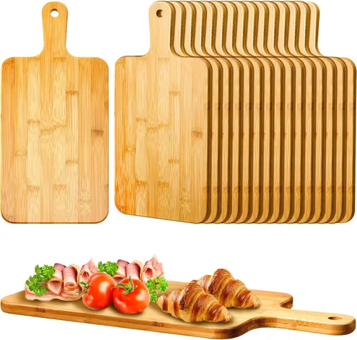 Vista 8 de Nuenen Tabla de cortar de madera con mango de 12 x 11 x 0.47 pulgadas, tablas de cortar de madera de bambú de acacia para cocina, pizza, pan, queso