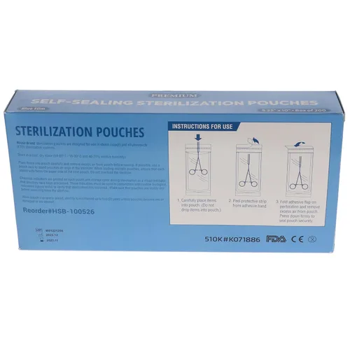 Vista 13 de HSB 100520 - Bolsas de esterilización autosellantes, papel/película, azul, 2.25" x 5", triple sellado y procesado térmicamente, herméticas