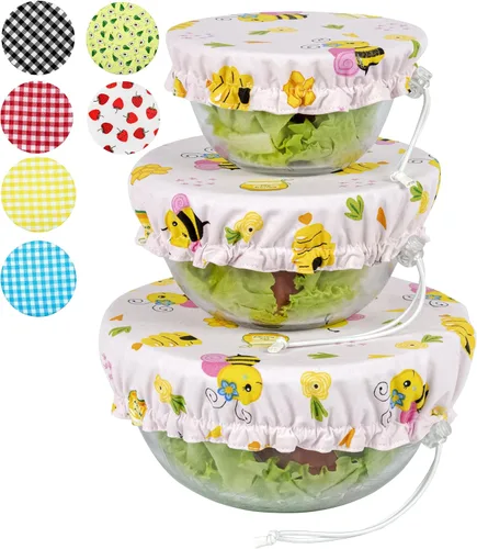 Vista 29 de Fundas grandes de tela de algodón reutilizables hechas a mano para tazones – Dos capas de tela (solo juego extra grande de 3, aguacate)