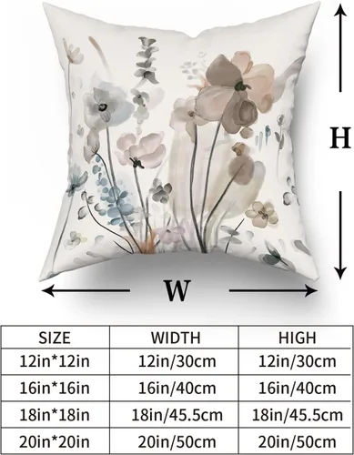 Vista 5 de aportt Juego de 2 fundas de almohada florales de 20 x 20 pulgadas, color marrón, crema, gris, verde azulado, floral, fundas para sofá, rústico