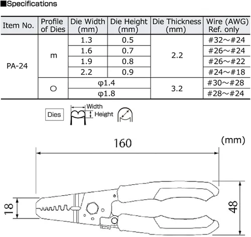 Vista 6 de ENGINEER PA-24 Herramienta de alicates de crimpado de microconector de 6.299 in (fabricado en Japón) para las series JST XH, PH, EH y NH, Molex