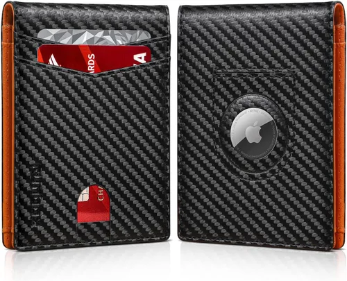 RUNBOX Billetera para Airtag para hombre, con soporte para Airtag, cartera de cuero para tarjetas de crédito, billetera delgada plegable para