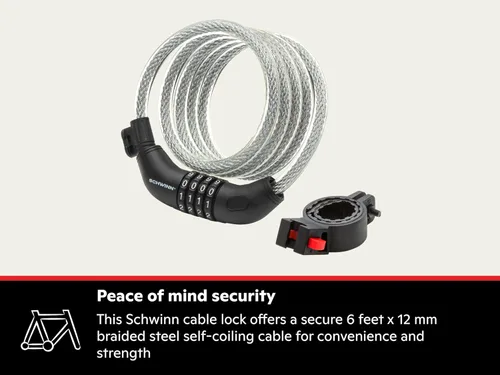 Vista 2 de Schwinn - Cerradura antirrobo para bicicleta con varios niveles de seguridad, llave y combinación de bloqueo