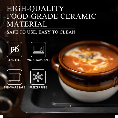 Vista 2 de Vumdua Tazones de Sopa de Cebolla Francesa con Asas, Cuencos de Cerámica para Servir Sopa de 16 Oz Crocks - Cuencos Aptos para Horno para Chile