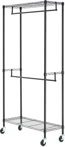 Vista 4 de Yaxa Basics Perchero Rodante Ajustable para Colgar Ropa con Estante Superior e Inferior - Negro 35.8''L x 18''A x 71.06''Al