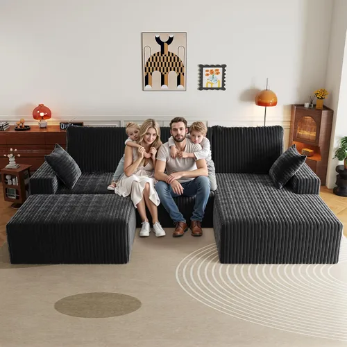 Vista 17 de L Shapes Boneless Cloud Couches for Living Room 4-Seat Modular Sectional Couch with Chaise Lounge, Comfy Flannel Fabric Sofa, Including Pillow and