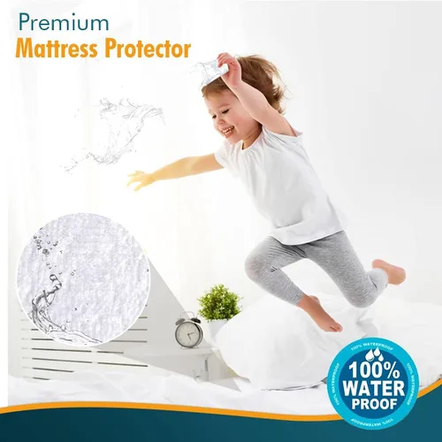 Vista 4 de Protector de colchón premium 100% impermeable, hipoalergénico, libre de vinilo, transpirable, superficie de algodón suave con bucles. -, Algodón