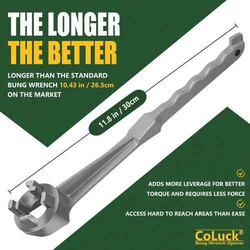 Vista 2 de Llave Bung, llave de tambor 3 en 1 actualizada, herramienta de abridor de barril de aluminio para abrir tambor de 10, 15, 20, 30, 55 galones, se