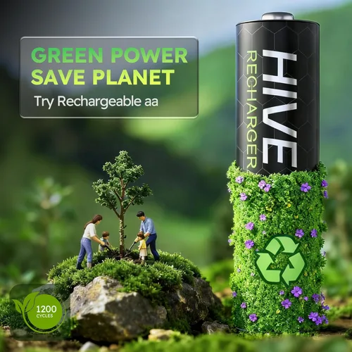 Vista 7 de Baterías AA recargables con cargador de 4 ranuras USB de carga rápida, alta capacidad Ni-MH Trouble A 4