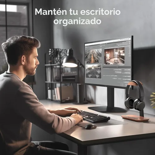 Vista 3 de UPERGO Soporte para auriculares de nogal, soporte de auriculares de madera para escritorio, soporte universal para auriculares con base