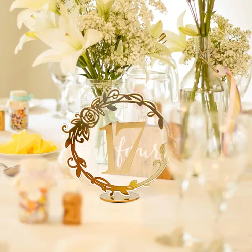 Vista 5 de Elegantes números de mesa de espejo - Números de mesa de recepción de boda de acrílico con soportes de encaje por Rely2016