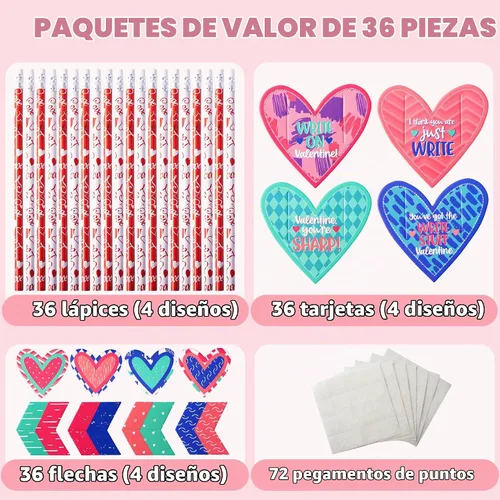Vista 2 de JOYIN - 36 tarjetas de regalo del Día de San Valentín con flecha de Cupido de lápiz, para intercambio de San Valentín y premios de fiesta