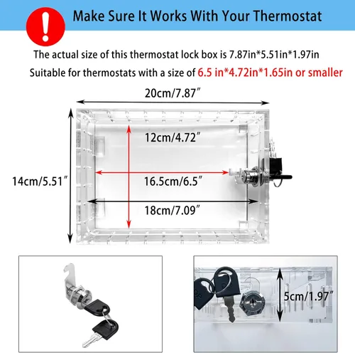 Vista 3 de Caja de bloqueo universal para termostato con llave, protector de termostato grande transparente para termostato en pared, cubierta de termostato se