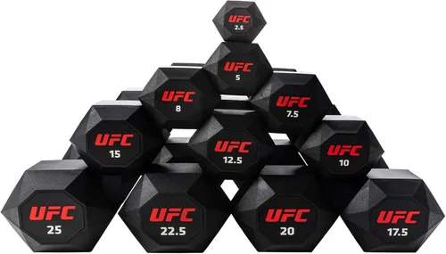 Vista 6 de UFC Mancuernas octágonas, juego de mancuernas de acero recubierto de goma, tamaños de 2.5 a 22.0 lbs de pesos para gimnasio en casa