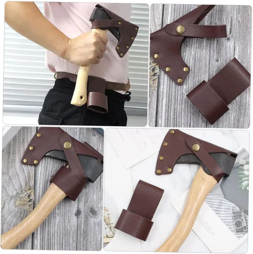 Vista 7 de Funda protectora de hacha y fácil de transportar hecha de piel sintética gruesa, ideal para actividades al aire libre