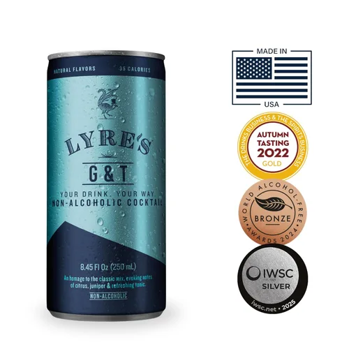 Vista 2 de Lyre's G&T - Licores sin alcohol Caja de 24 Cócteles listos para beber Gin & Tonic Premium 250ml x 24