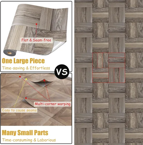 Vista 4 de WIFEA Rollo de vinilo para piso, 23.6"x 118"/19 pies cuadrados, textura de roble, resistente al agua, azulejos de suelo para despegar y pegar, 0.059