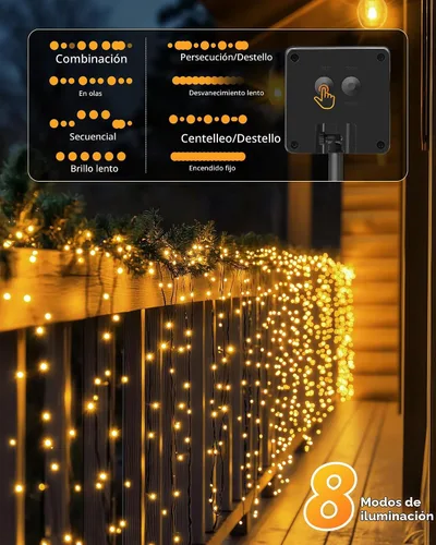 Vista 4 de Brightown Paquete de 2 luces solares de cadena para exterior, cada una de 46 pies, 120 luces LED, luces solares de cadena para exterior con 8 modos