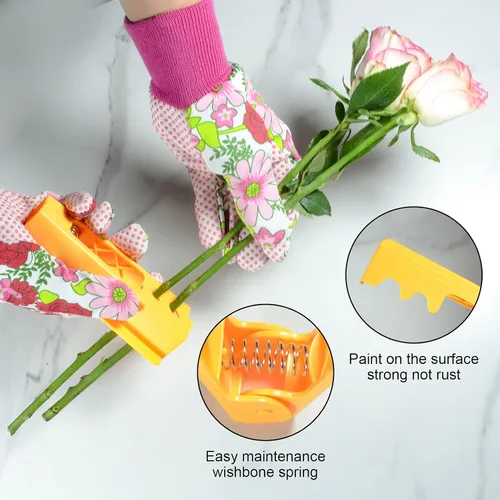 Vista 4 de 5 piezas de herramientas de espina de rosa con hojas de rosa con tijeras de podar de rosas y guantes de rosa de jardín rosa1