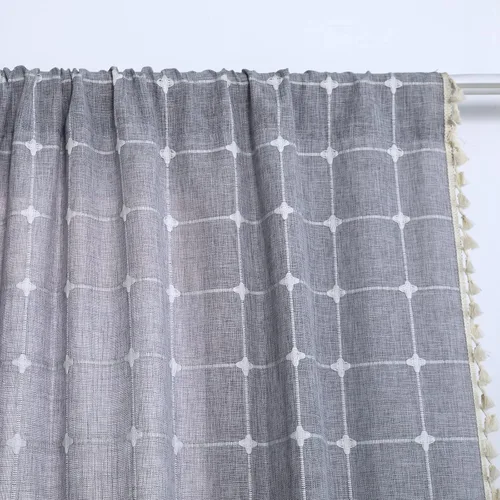 Vista 5 de YoKii Cortinas bohemias de cocina de 36 pulgadas de largo, modernas cortinas cortas de lino y algodón para ventana, cortinas semitransparentes