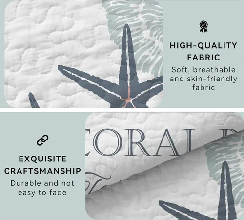 Vista 6 de weesire Ropa de cama costera tamaño Queen con 2 fundas, juegos de edredón náutico de playa, colchas oceánicas, cubrecama costero, ropa de cama