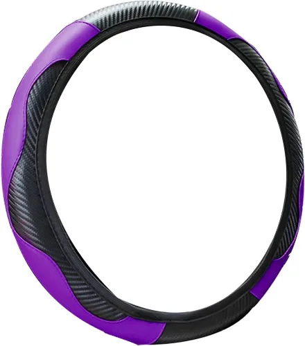 Vista 6 de Funda para volante de automóvil de 15 pulgadas, de fibra de carbono, elástica, elástica, antideslizante, transpirable, protector de volante